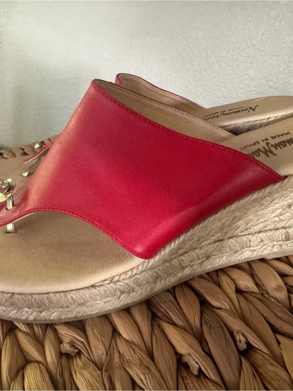 Neiman Marcus Red Leather Espadrille Thong Sandals - Women's